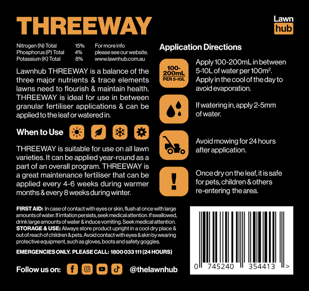 Lawnhub Threeway 15:4:8 + Trace Elements 1L Lawn Fertiliser
