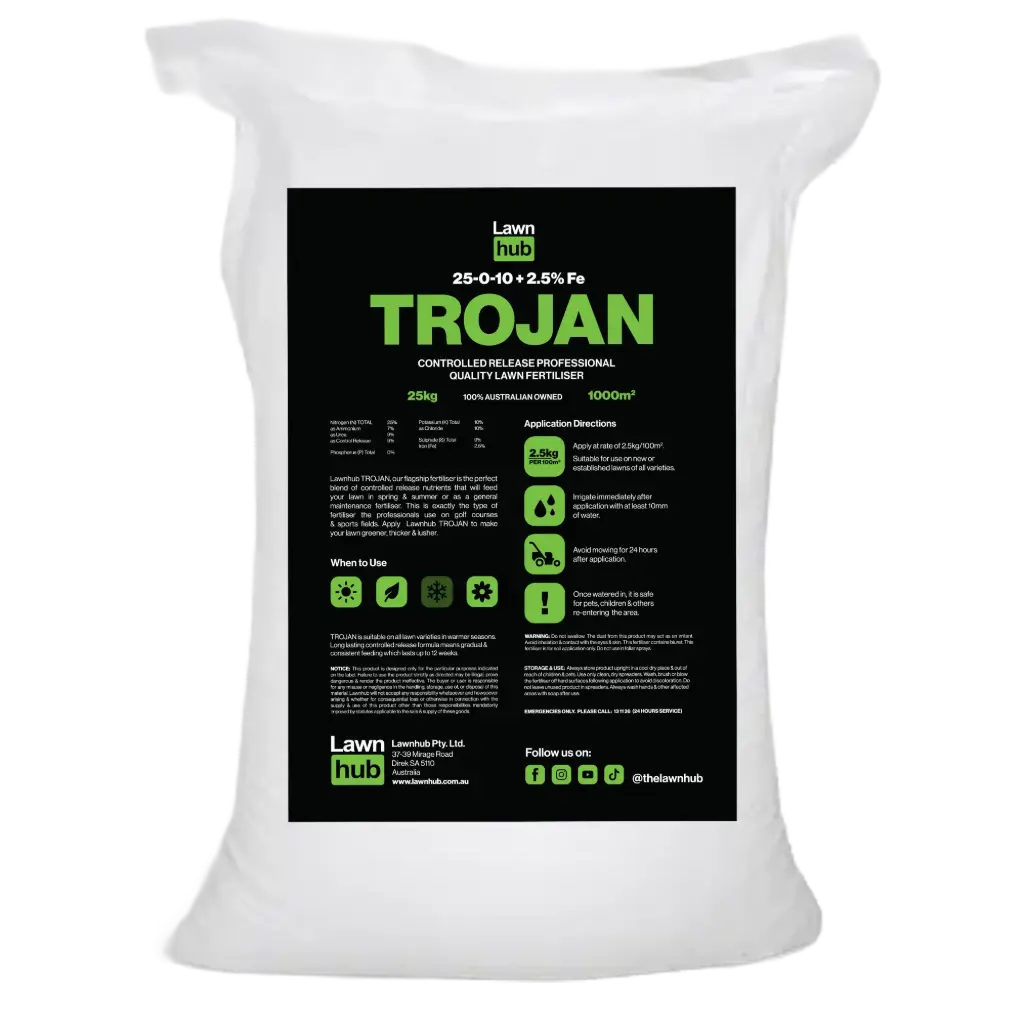 Lawnhub Trojan 25-0-10 + Fe 25kg Lawn Fertiliser