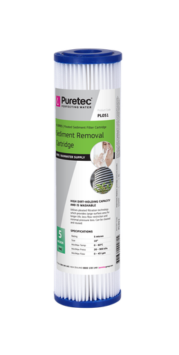 Puretec 10" x 2.5" Pleated Sediment Filter 5 Micron PL051